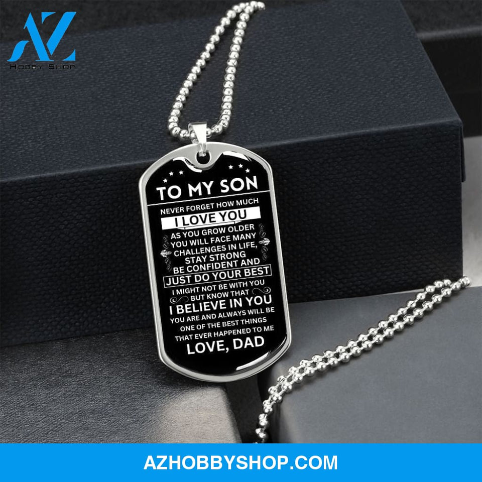 To My Son Gift From Dad | Just Do Your Best | Dog Tag Necklace Military Ball Chain