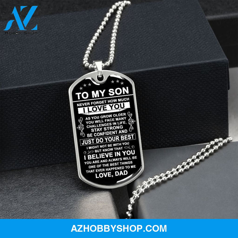 To My Son Gift From Dad | Just Do Your Best | Dog Tag Necklace Military Ball Chain