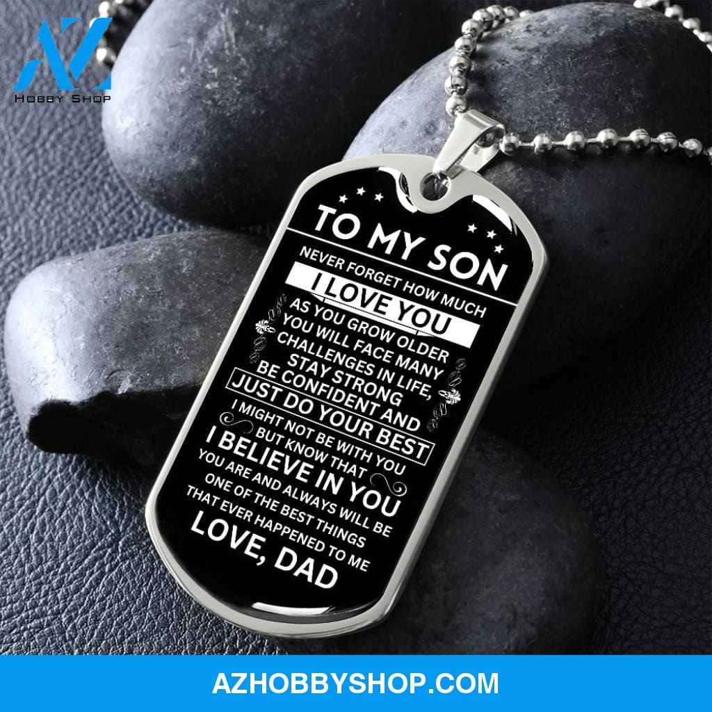 To My Son Gift From Dad | Just Do Your Best | Dog Tag Necklace Military Ball Chain