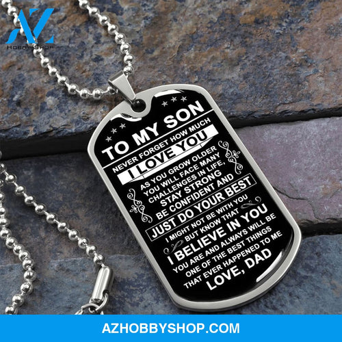 To My Son Gift From Dad | Just Do Your Best | Dog Tag Necklace Military Ball Chain