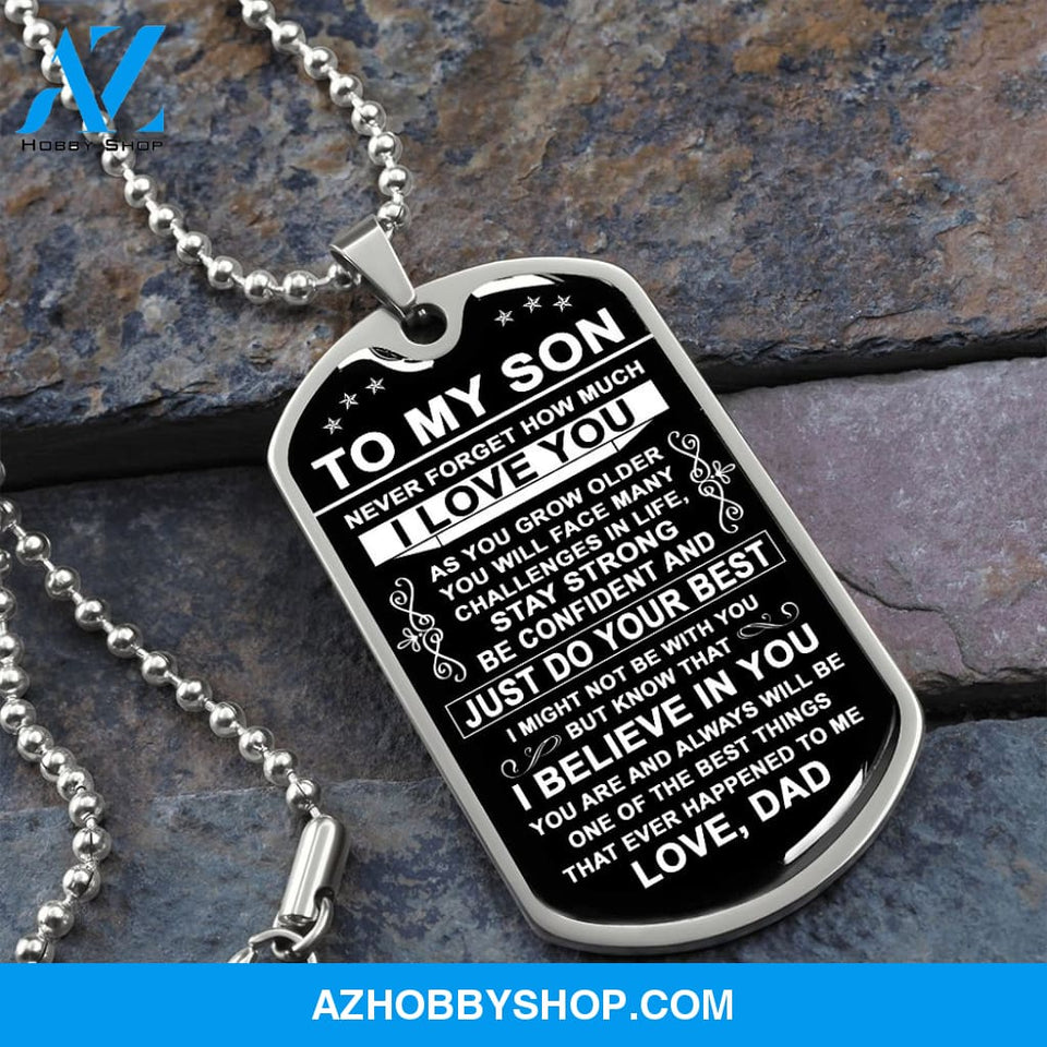 To My Son Gift From Dad | Just Do Your Best | Dog Tag Necklace Military Ball Chain