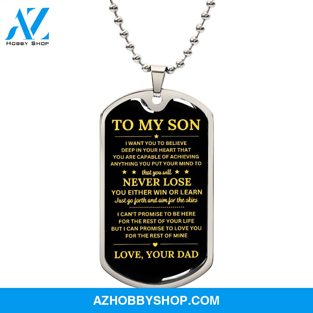 To My Son | Never Lose | Dog Tag Necklace | Gift for Son from Dad