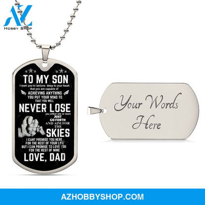 To My Son - Never Lose - Graphical Dog Tag & Ball chain (steel)