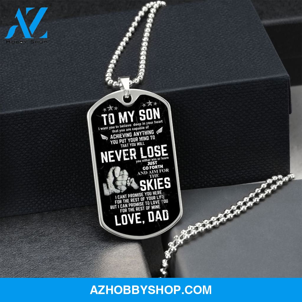 To My Son - Never Lose - Graphical Dog Tag & Ball chain (steel)