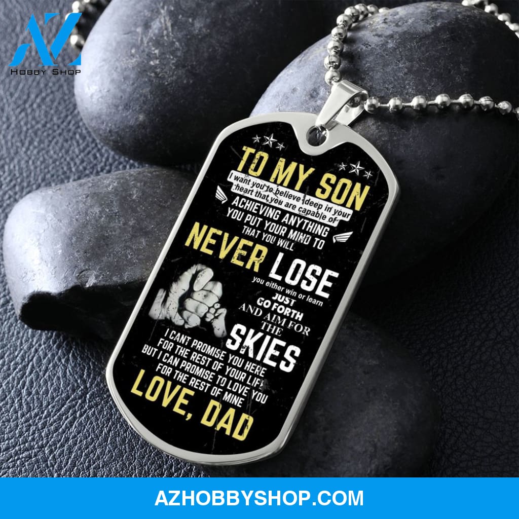 To My Son - Never Lose - Graphical Dog Tag & Ball chain (steel)