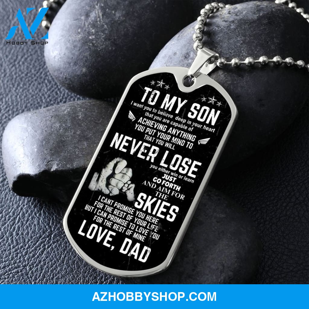 To My Son - Never Lose - Graphical Dog Tag & Ball chain (steel)