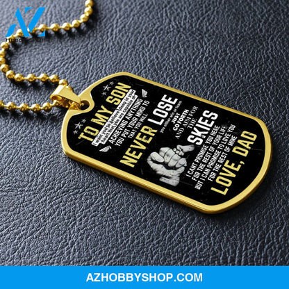 To My Son - Never Lose - Graphical Dog Tag & Ball chain (steel)