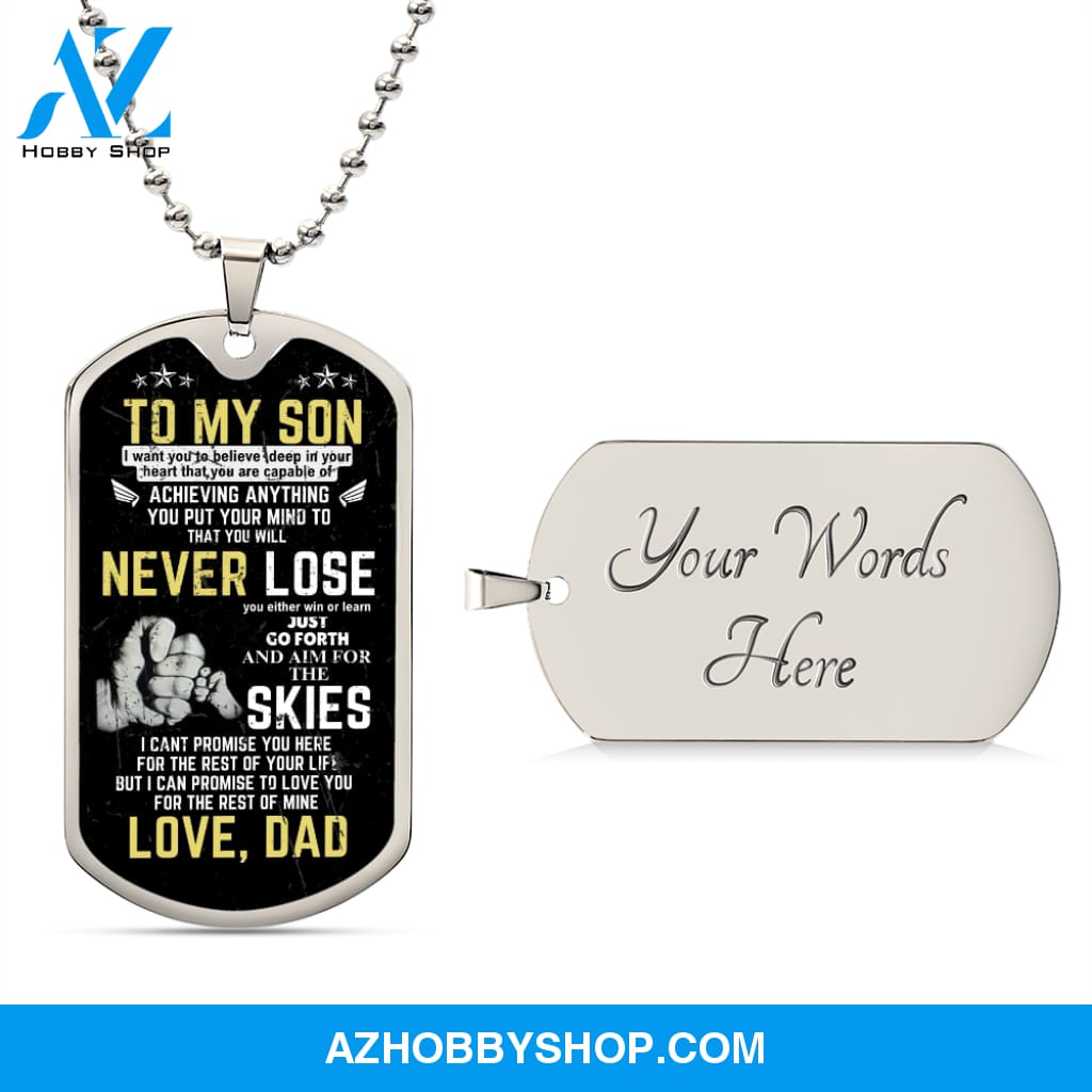 To My Son - Never Lose - Graphical Dog Tag & Ball chain (steel)