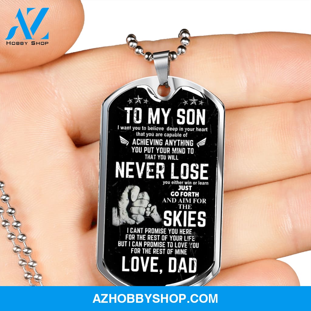 To My Son - Never Lose - Graphical Dog Tag & Ball chain (steel)