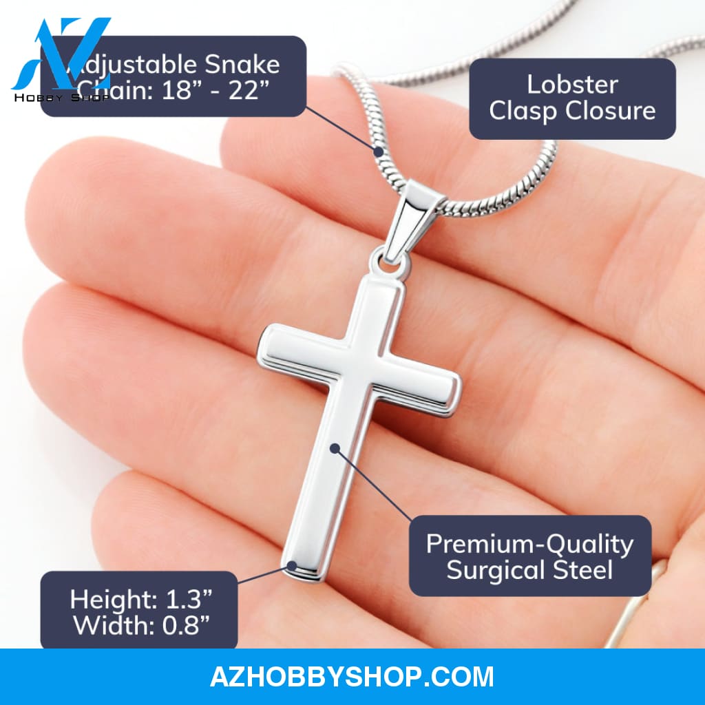 To My Son - Stand Tall - White Gold Cross Necklace
