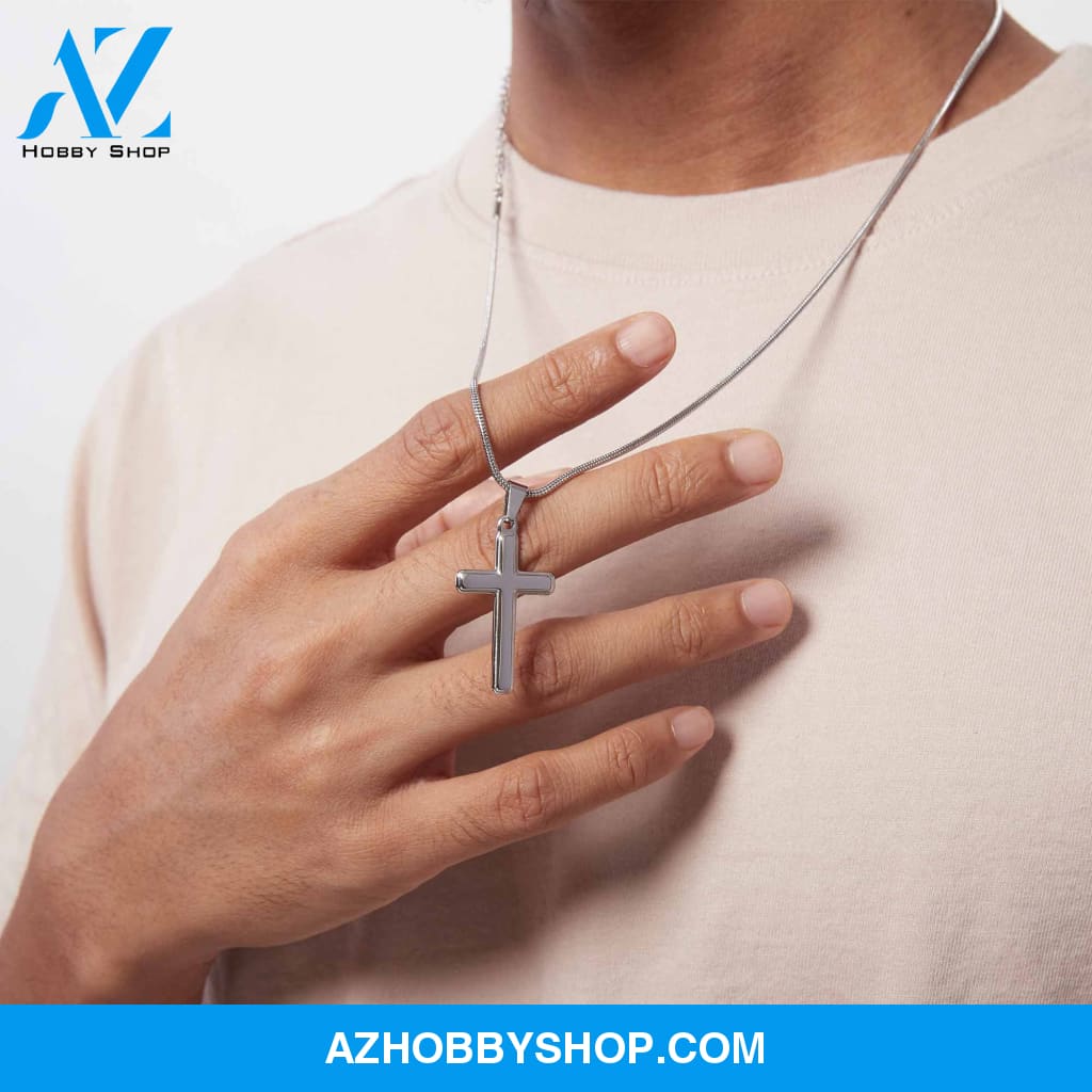 To My Son - Stand Tall - White Gold Cross Necklace