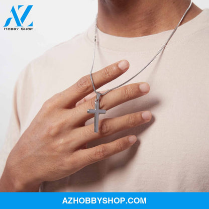 To My Son - Stand Tall - White Gold Cross Necklace