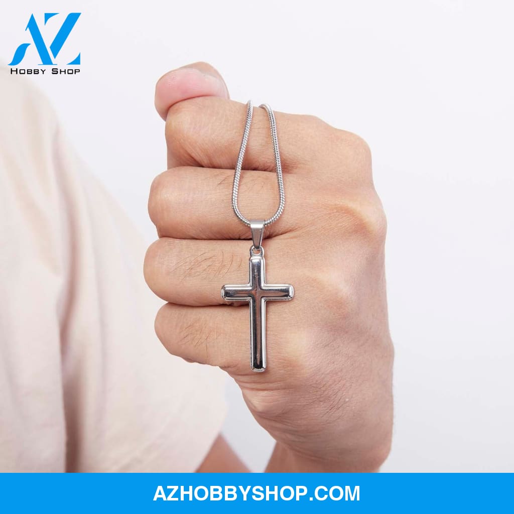 To My Son - Stand Tall - White Gold Cross Necklace