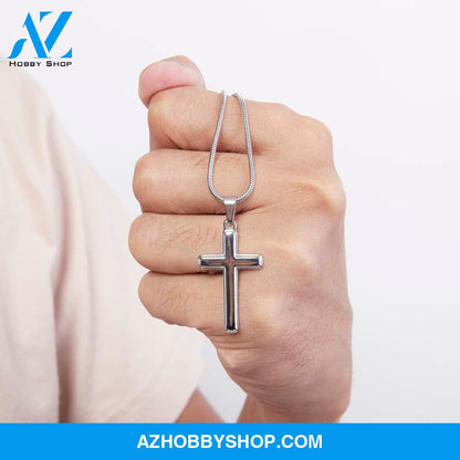 To My Son - Stand Tall - White Gold Cross Necklace