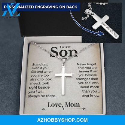 To My Son - Stand Tall - White Gold Cross Necklace