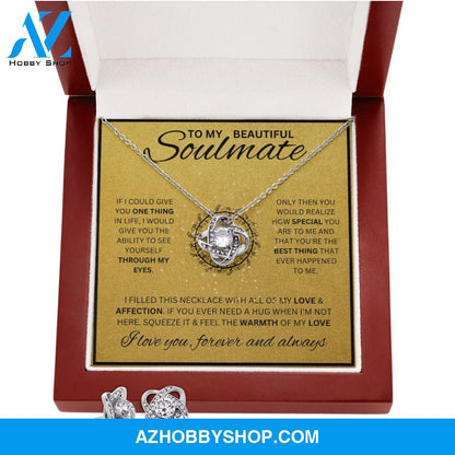 To My Soulmate Necklace For Women White Gold Love Knot & Earring Set