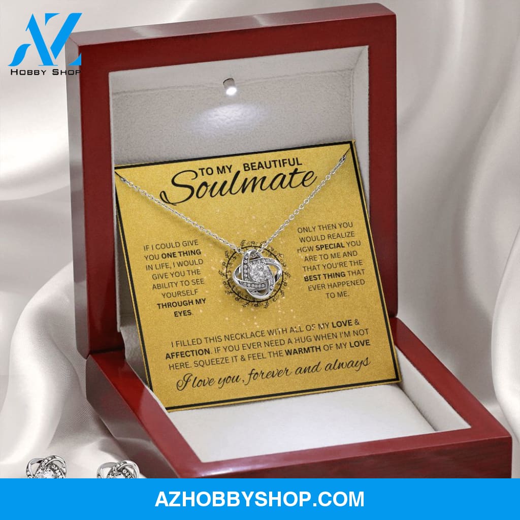 To My Soulmate Necklace For Women White Gold Love Knot & Earring Set