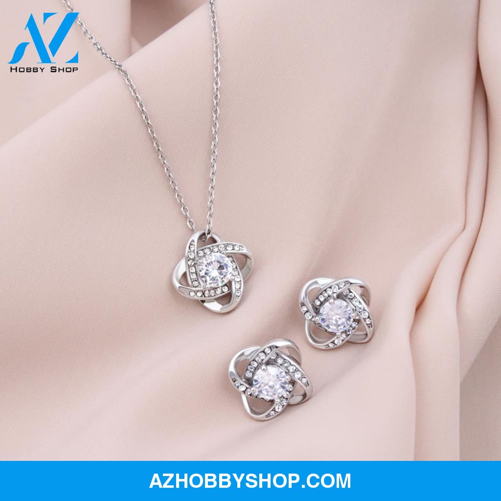 To My Soulmate Necklace For Women White Gold Love Knot & Earring Set