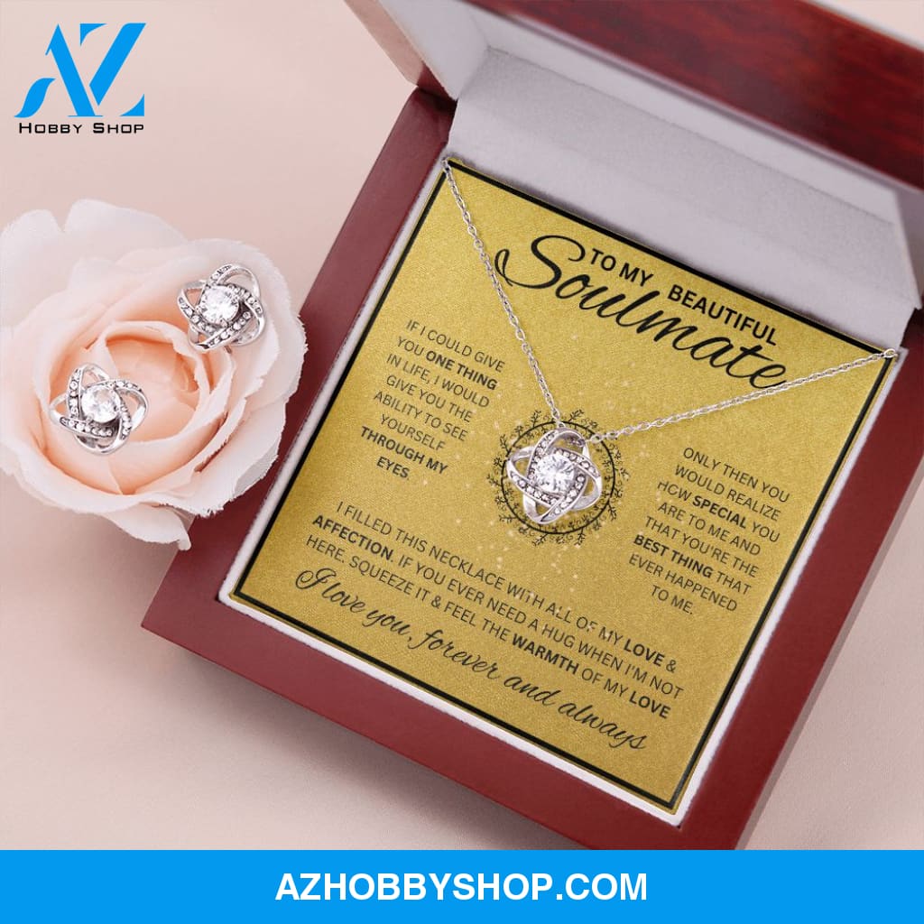 To My Soulmate Necklace For Women White Gold Love Knot & Earring Set