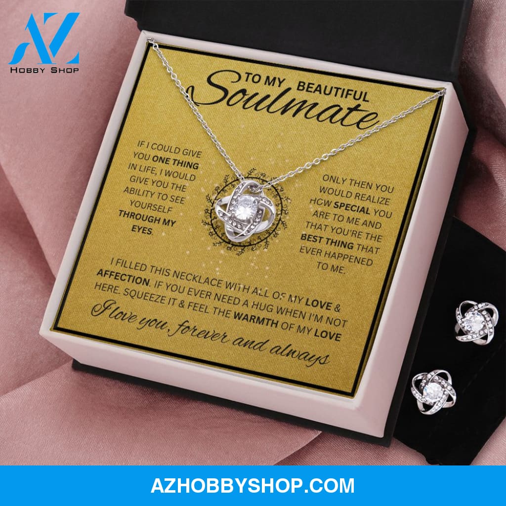 To My Soulmate Necklace For Women White Gold Love Knot & Earring Set