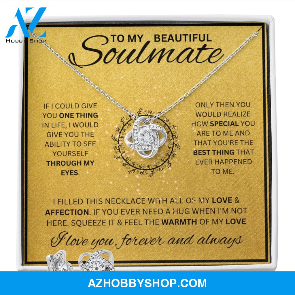 To My Soulmate Necklace For Women White Gold Love Knot & Earring Set