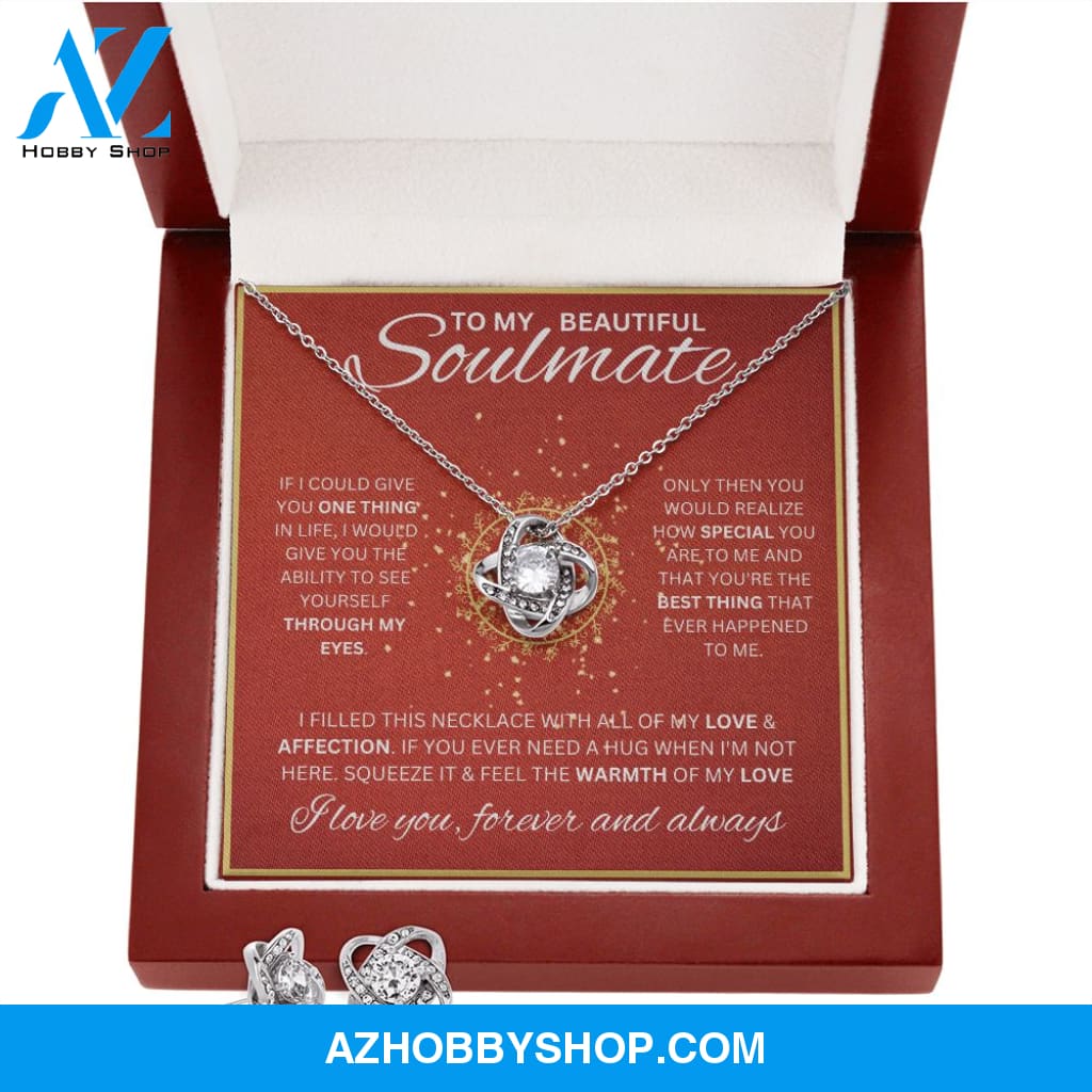 To My Soulmate Necklace For Women White Gold Love Knot & Earrings