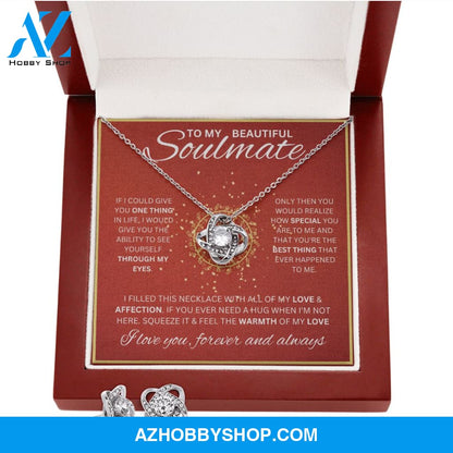 To My Soulmate Necklace For Women White Gold Love Knot & Earrings