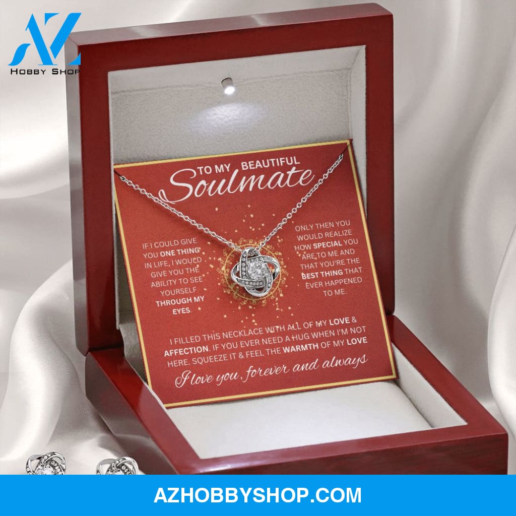 To My Soulmate Necklace For Women White Gold Love Knot & Earrings
