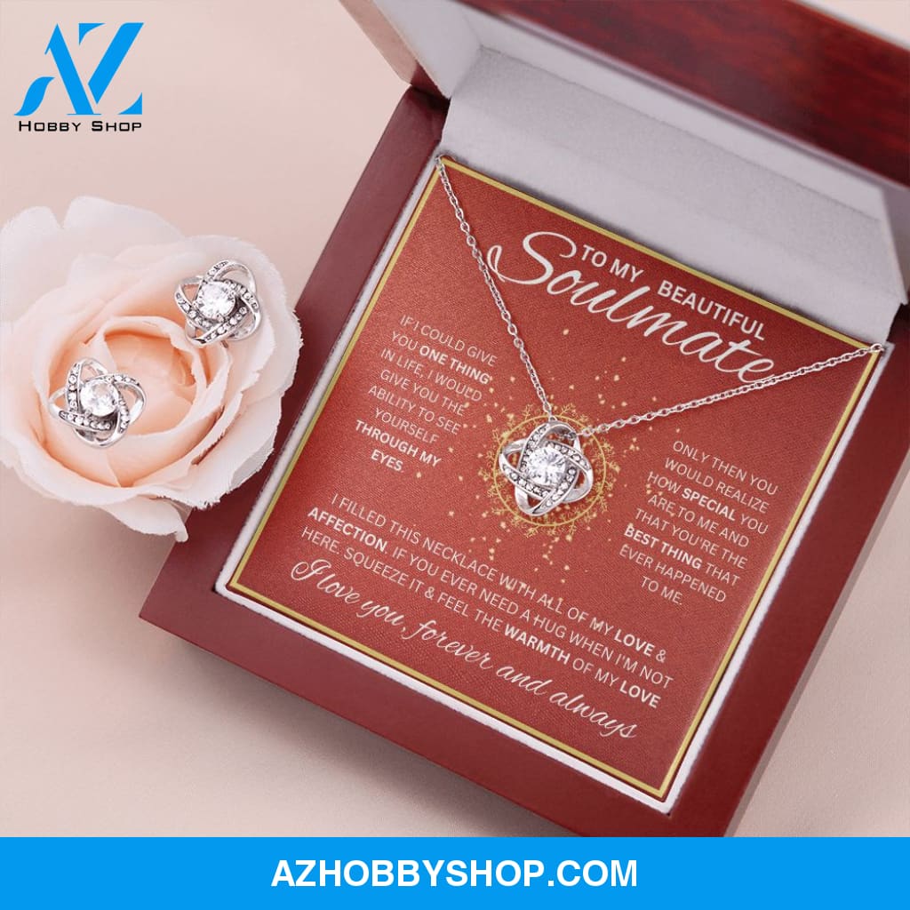 To My Soulmate Necklace For Women White Gold Love Knot & Earrings
