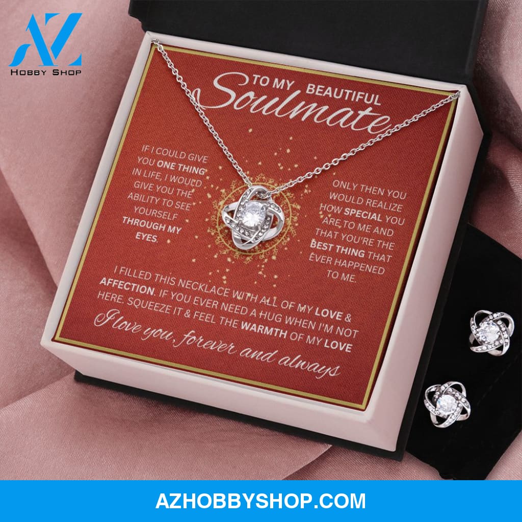 To My Soulmate Necklace For Women White Gold Love Knot & Earrings