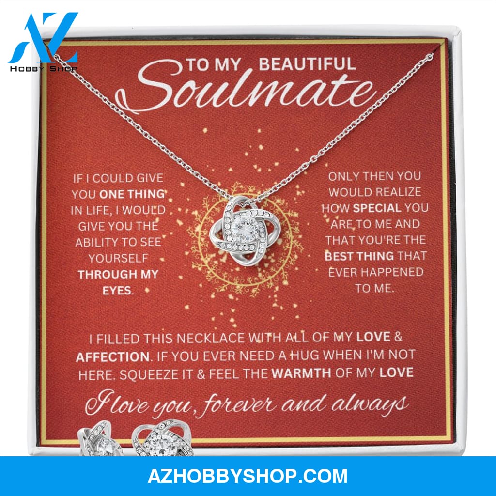 To My Soulmate Necklace For Women White Gold Love Knot & Earrings