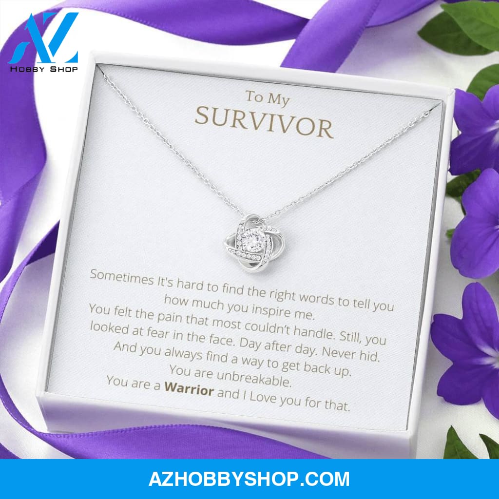 To My SURVIVOR White Gold Lovely Knot Necklace