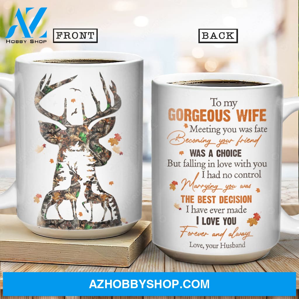 To my wife, Brown deer drawing, Maple leaf, I love you forever and always - Family White Mug