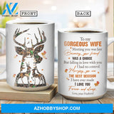 To my wife, Brown deer drawing, Maple leaf, I love you forever and always - Family White Mug