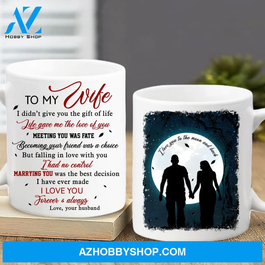 To my wife, Couple holding hands, Full-moon night, I love you to the moon and back - Couple White Mug