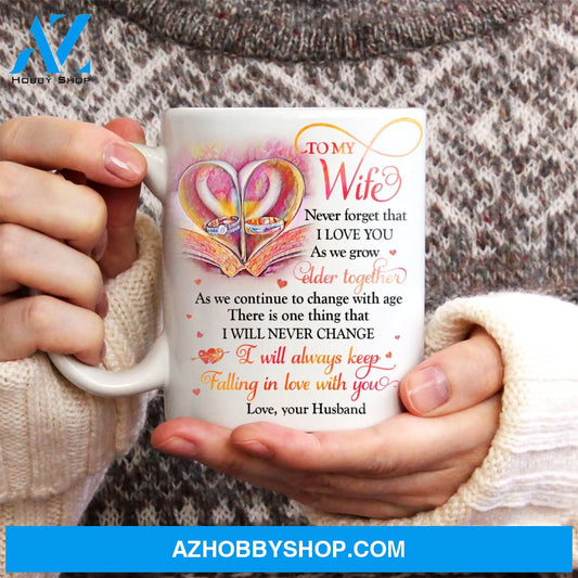 To my wife, Couple ring, Antique book, Never forget that I love you - Family White Mug