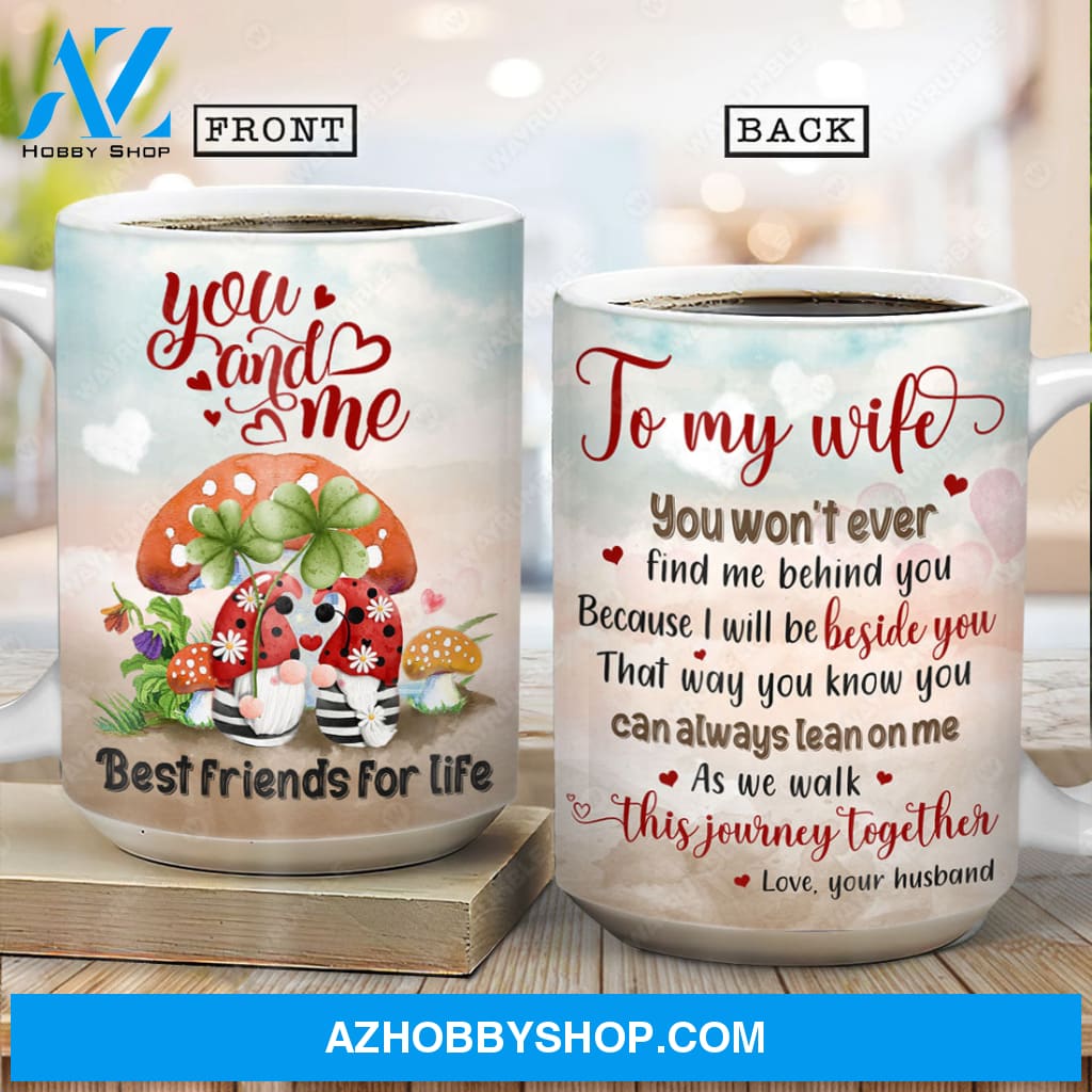 To my wife, Cute Gnome couple, You can always lean on me - Couple AOP Mug