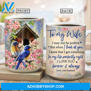 To my wife, Eastern bluebird, Vintage flower, Bird house, I love you forever & always - Couple AOP Mug