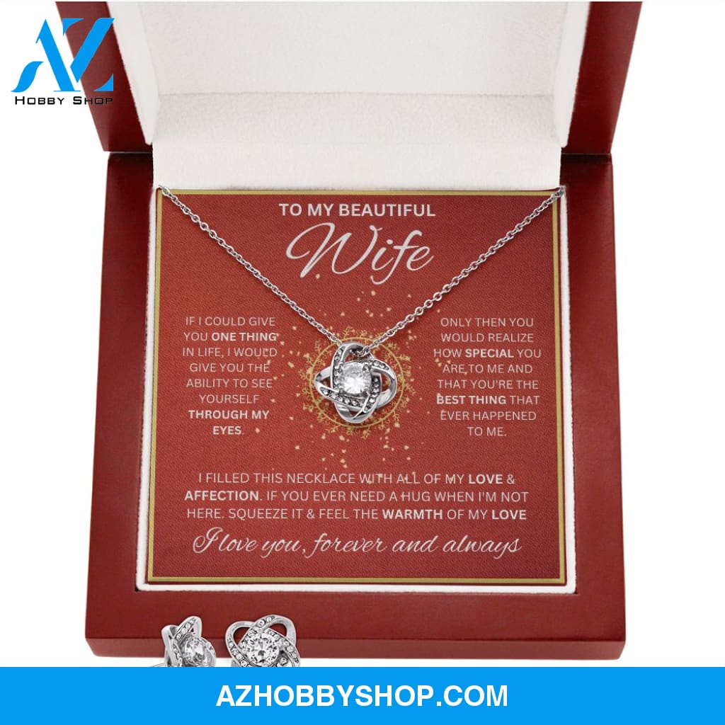 To My Wife Necklace For Women White Gold Love Knot & Earring Set