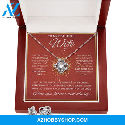To My Wife Necklace For Women White Gold Love Knot & Earring Set
