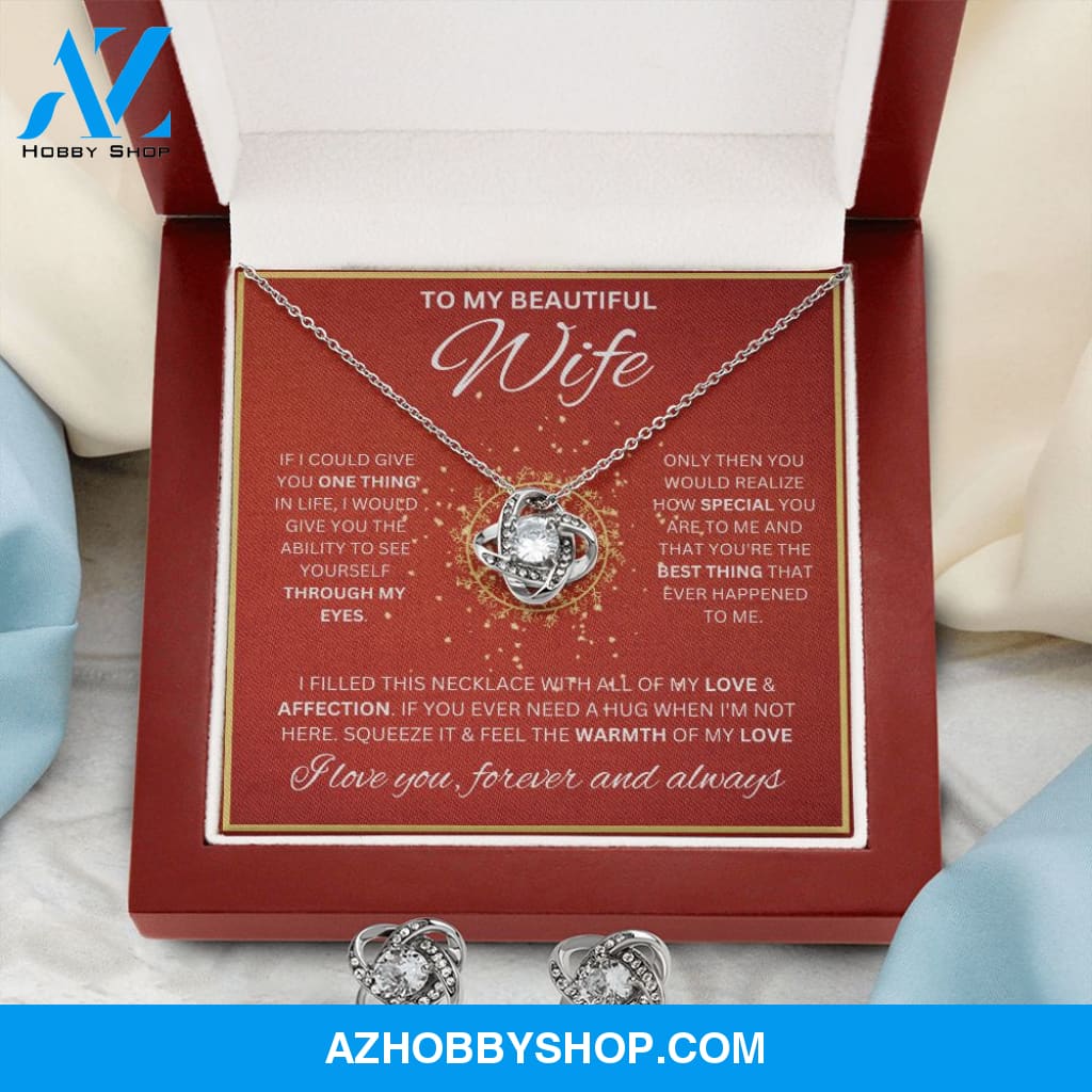 To My Wife Necklace For Women White Gold Love Knot & Earring Set