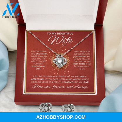 To My Wife Necklace For Women White Gold Love Knot & Earring Set
