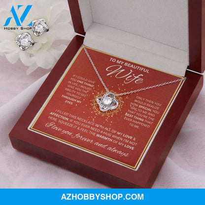 To My Wife Necklace For Women White Gold Love Knot & Earring Set