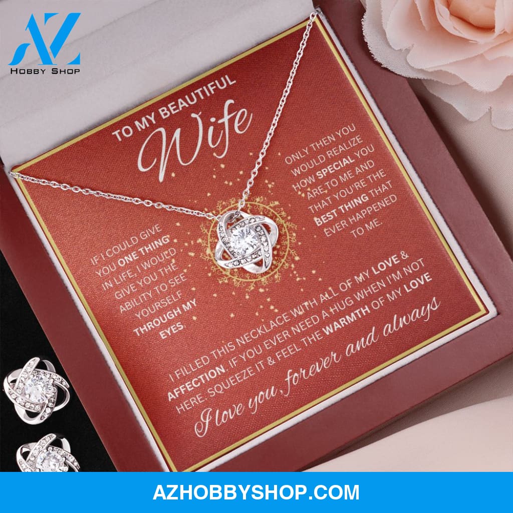 To My Wife Necklace For Women White Gold Love Knot & Earring Set