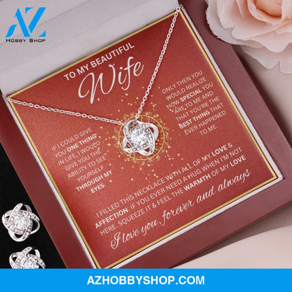 To My Wife Necklace For Women White Gold Love Knot & Earring Set