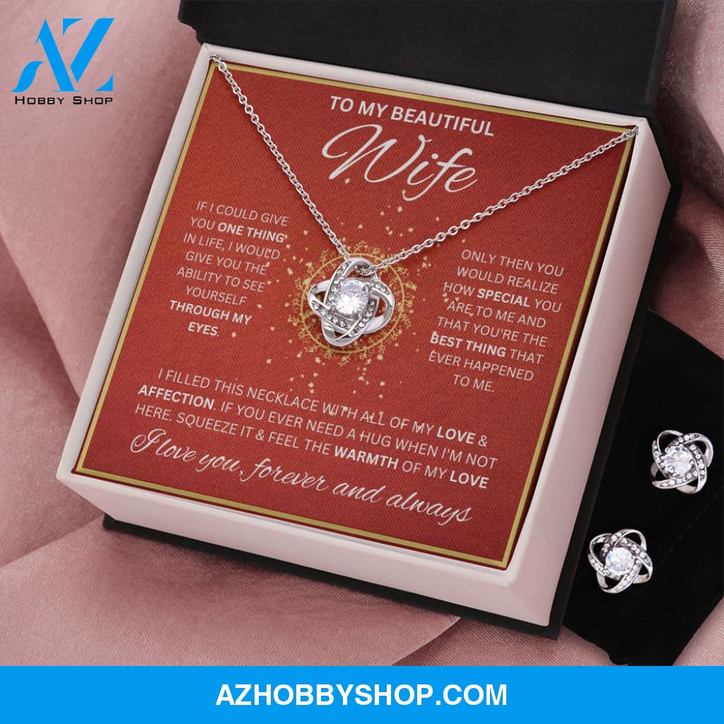 To My Wife Necklace For Women White Gold Love Knot & Earring Set