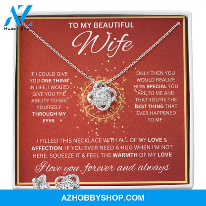 To My Wife Necklace For Women White Gold Love Knot & Earring Set