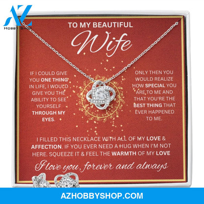 To My Wife Necklace For Women White Gold Love Knot & Earring Set