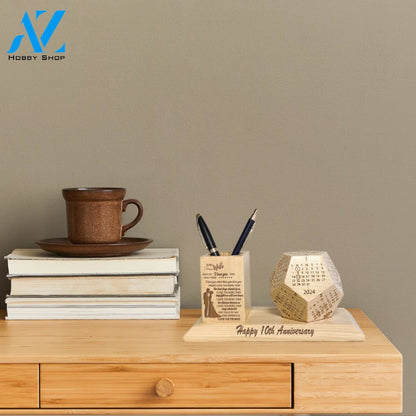 To My Wife Wooden Pen Holder & Desk Calendar - Home And Office Decoration