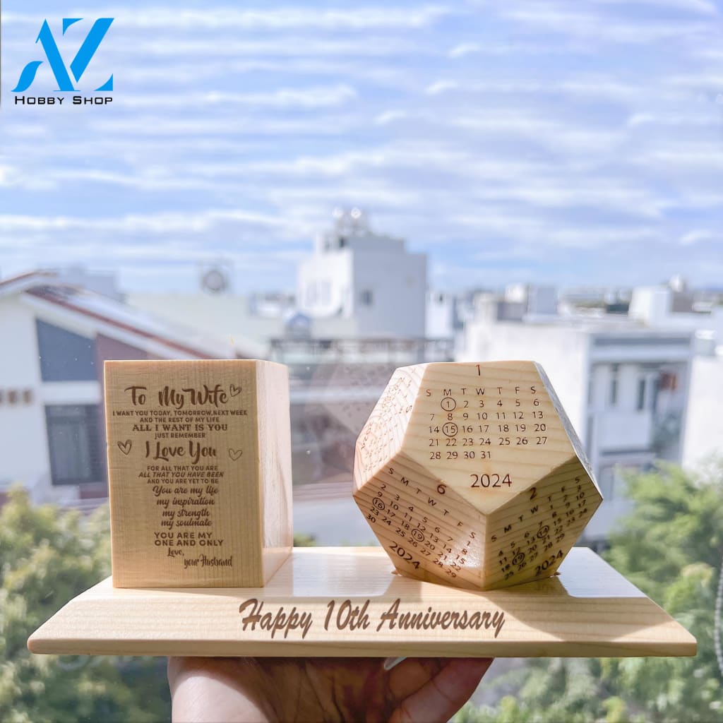 To My Wife Wooden Pen Holder & Desk Calendar - Home And Office Decoration